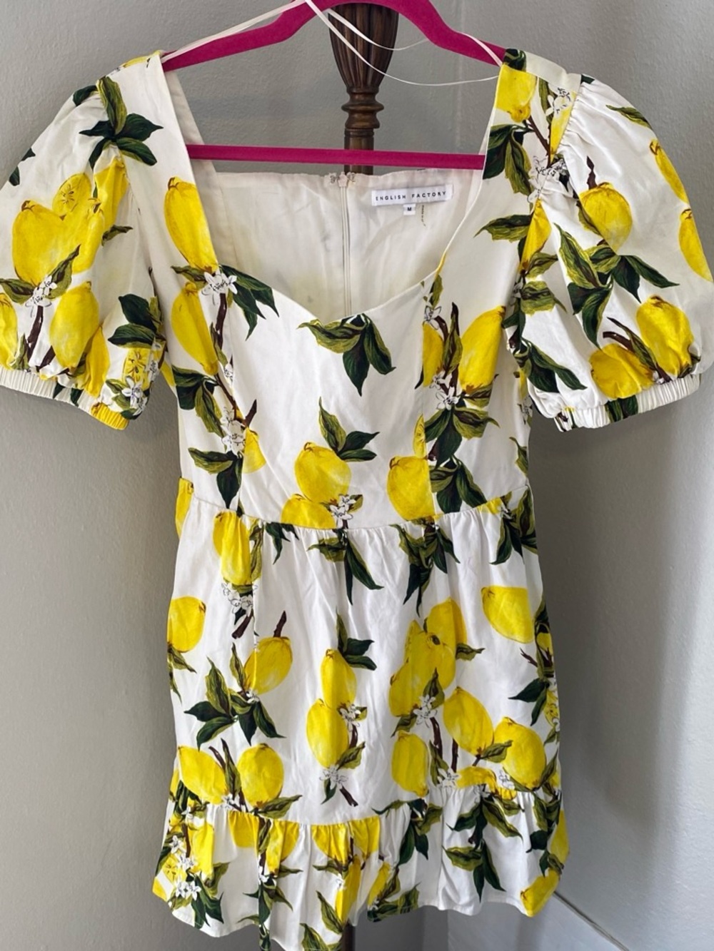 English Factory White Lemon-Print Puff Sleeve Tunic